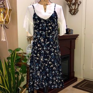 Dark Blue Floral Spaghetti Strap Dress with Top